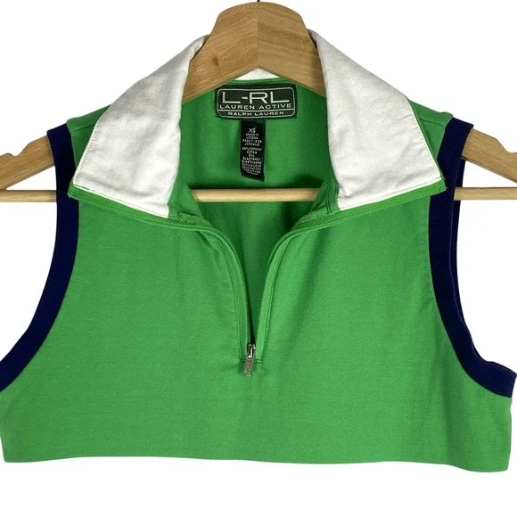 VTG 90s Lauren Ralph Lauren XS Active 1/4 Zip Shirt Sleeveless Golf Top Green - Picture 2 of 5